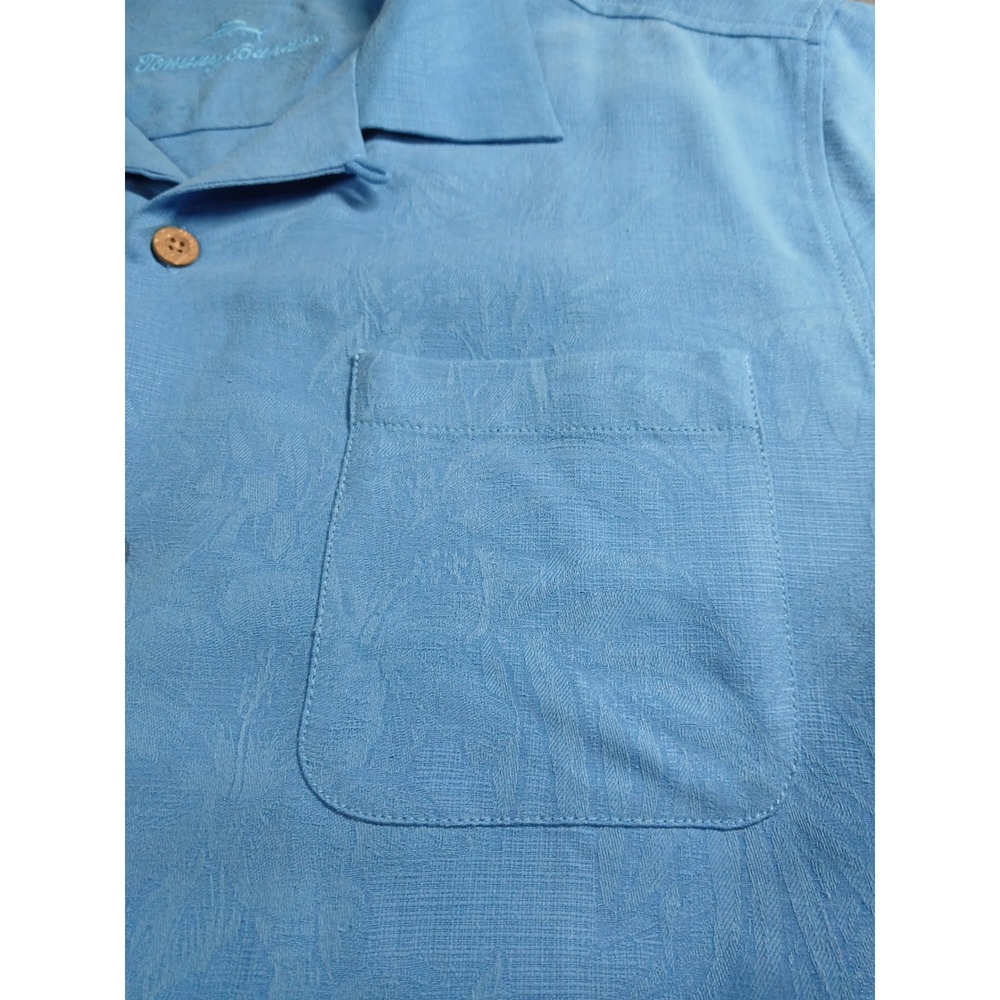Tommy Bahama Mens 100% Silk Tropical Leaf Jacquard Shirt Blue Large Short Sleeve - Picture 4 of 9